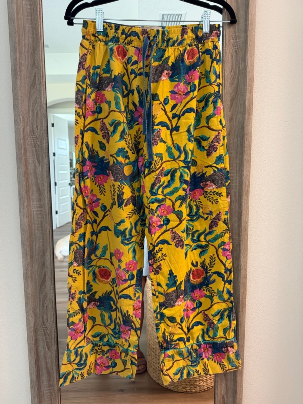 Anthropologie Yellow Floral Elastic pajama pants